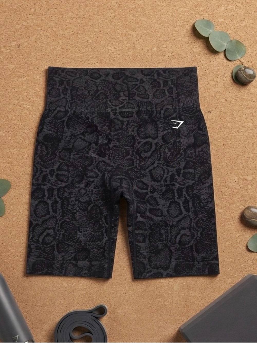Gymshark Black Snake-Print High-Waist Bike Shorts